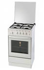 Газовая плита Дарина В GM441 018 (бел) 85х50х50, 4 конфорки, классический стиль с боковыми стойками и стеклянной крышкой, горелка-гриль, газ. духовка, элек.роз/стола, г/к горелок/дух, подсв. духовки, выдвижной ящик, термостат