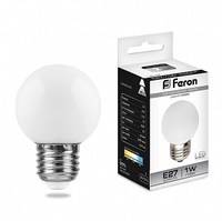 Feron LB-37 лампа светодиодная шарик E27 1W 230V 70*45мм 6400К 25115