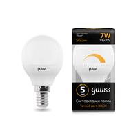 Лампа Gauss LED Шар-dim E14 7W 560lm 3000К диммируемая 105101107-D