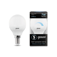 Лампа Gauss LED Шар-dim E14 7W 590lm 4100К диммируемая 105101207-D