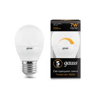 Лампа Gauss LED Шар-dim E27 7W 560lm 3000К диммируемая 105102107-D