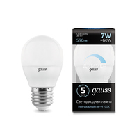 Лампа Gauss LED Шар-dim E27 7W 590lm 4100К диммируемая 105102207-D