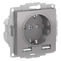 Schneider electric ATLAS DESIGN РОЗЕТКА 16А c 2 USB A+A, 5В/2,4А, 2х5В/1,2А, механизм, АЛЮМИНИЙ ATN000330