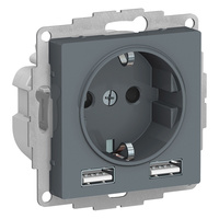 Schneider electric ATLAS DESIGN РОЗЕТКА 16А c 2 USB A+A, 5В/2,4А, 2х5В/1,2А, механизм, ГРИФЕЛЬ ATN000730