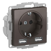 Schneider electric ATLAS DESIGN РОЗЕТКА 16А c 2 USB A+A, 5В/2,4А, 2х5В/1,2А, механизм, МОККО ATN000630