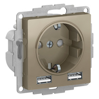 Schneider electric ATLAS DESIGN РОЗЕТКА 16А c 2 USB A+A, 5В/2,4А, 2х5В/1,2А, механизм, ШАМПАНЬ ATN000530