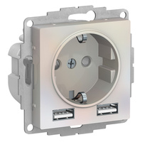 Schneider electric ATLAS DESIGN РОЗЕТКА 16А c 2 USB A+A, 5В/2,4А, 2х5В/1,2А, механизм, ЖЕМЧУ ATN000430