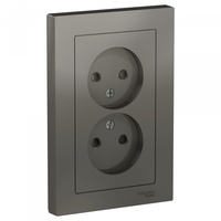 Schneider Electric ATLAS DESIGN РОЗЕТКА двойная без заземления со шторками,16А, в сборе, СТАЛЬ ATN000922