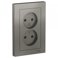 Schneider Electric ATLAS DESIGN РОЗЕТКА двойная без заземления,16А, в сборе, СТАЛЬ ATN000920
