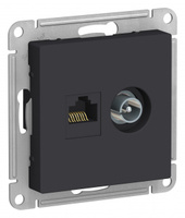 Schneider Electric ATLAS DESIGN РОЗЕТКА двойная комп+ТВ, RJ45+TV, кат.5E, механизм, КАРБОН ATN001089
