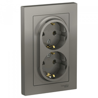Schneider Electric ATLAS DESIGN РОЗЕТКА двойная с заземлением, 16А, в сборе, СТАЛЬ ATN000924