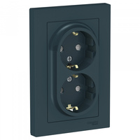 Schneider Electric ATLAS DESIGN РОЗЕТКА двойная с заземлением со шторками, 16А, в сборе, ИЗУМРУД ATN000826