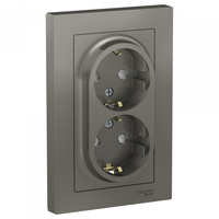 Schneider Electric ATLAS DESIGN РОЗЕТКА двойная с заземлением со шторками, 16А, в сборе, СТАЛЬ ATN000926