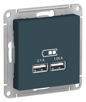 Schneider Electric ATLAS DESIGN USB РОЗЕТКА, 5В, 1 порт x 2,1 А, 2 порта х 1,05 А, механизм, ИЗУМРУД ATN000833