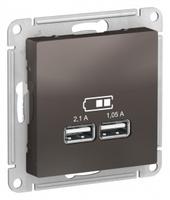 Schneider Electric ATLAS DESIGN USB РОЗЕТКА, 5В, 1 порт x 2,1 А, 2 порта х 1,05 А, механизм, МОККО ATN000633