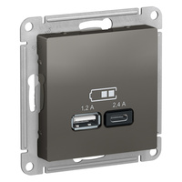 Schneider electric ATLAS DESIGN USB РОЗЕТКА A+С, 5В/2,4 А, 2х5В/1,2 А, механизм, СТАЛЬ ATN000939