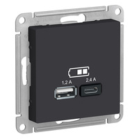 Schneider electric ATLAS DESIGN USB РОЗЕТКА A+С, 5В/2,4А, 2х5В/1,2 А, механизм, КАРБОН ATN001039