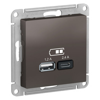 Schneider electric ATLAS DESIGN USB РОЗЕТКА A+С, 5В/2,4А, 2х5В/1,2А, механизм, МОККО ATN000639