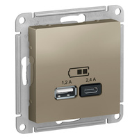Schneider electric ATLAS DESIGN USB РОЗЕТКА A+С, 5В/2,4А, 2х5В/1,2А, механизм, ШАМПАНЬ ATN000539