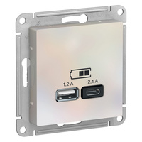 Schneider electric ATLAS DESIGN USB РОЗЕТКА A+С, 5В/2,4А, 2х5В/1,2А, механизм, ЖЕМЧУГ ATN000439
