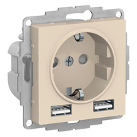 Schneider electric ATLASDESIGN РОЗЕТКА 16А c 2 USB A+A, 5В/2,4А, 2х5В/1,2А, механизм, БЕЖЕВЫЙ ATN000230