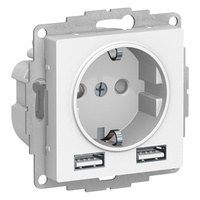 Schneider electric ATLAS DESIGN РОЗЕТКА 16А с 2 USB A+A, 5В/2,4А, 2х5В/1,2А, механизм, БЕЛЫЙ ATN000130