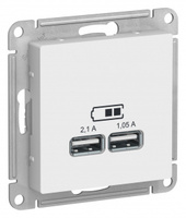 Schneider Electric ATLAS DESIGN USB РОЗЕТКА, 5В, 1 порт x 2,1 А, 2 порта х 1,05 А, механизм, БЕЛЫЙ ATN000133
