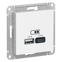 Schneider electric ATLAS DESIGN USB РОЗЕТКА A+С, 5В/2,4 А, 2х5В/1,2 А, механизм, БЕЛЫЙ ATN000139