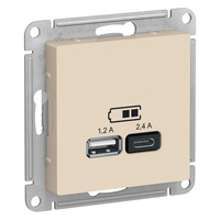Schneider electric ATLASDESIGN USB РОЗЕТКА A+С, 5В/2,4А, 2х5В/1,2А, механизм, БЕЖЕВЫЙ ATN000239