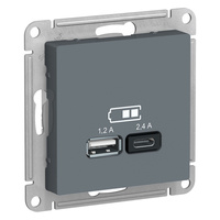 Schneider electric ATLAS DESIGN USB РОЗЕТКА A+С, 5В/2,4А, 2х5В/1,2А, механизм, ГРИФЕЛЬ ATN000739