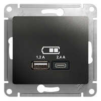 Schneider electric GLOSSA USB РОЗЕТКА A+С, 5В/2,4А, 2х5В/1,2 А, механизм, АНТРАЦИТ GSL000739